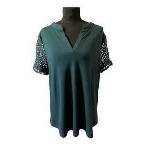Zattcus XL Women’s Shirt, Dark Greenish/Teal, Decorative Sleeves